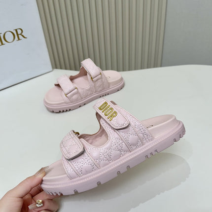 DIOR CLASSIC DOUBLE-STRAP SLIDES 25S IN PASTEL PINK CALFSKIN