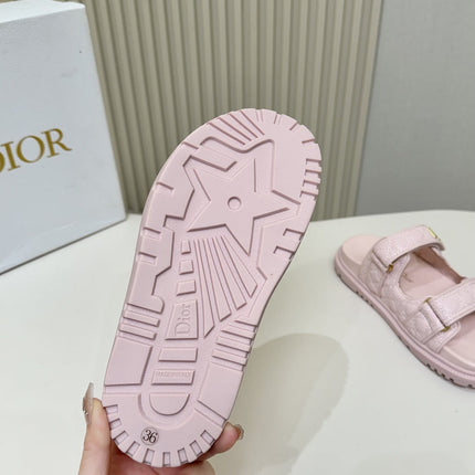 DIOR CLASSIC DOUBLE-STRAP SLIDES 25S IN PASTEL PINK CALFSKIN