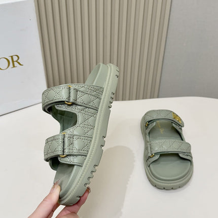 DIOR CLASSIC DOUBLE-STRAP SLIDES 25S IN PALE TEAL GRAY CALFSKIN