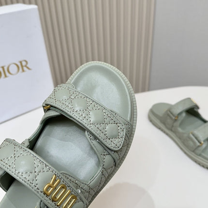 DIOR CLASSIC DOUBLE-STRAP SLIDES 25S IN PALE TEAL GRAY CALFSKIN