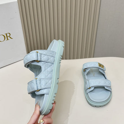 DIOR CLASSIC DOUBLE-STRAP SLIDES 25S IN PASTEL BLUE CALFSKIN