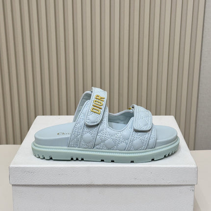 DIOR CLASSIC DOUBLE-STRAP SLIDES 25S IN PASTEL BLUE CALFSKIN