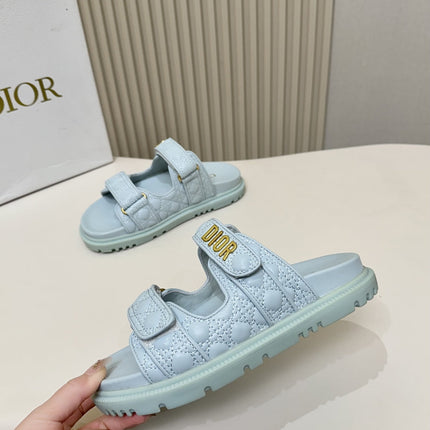DIOR CLASSIC DOUBLE-STRAP SLIDES 25S IN PASTEL BLUE CALFSKIN