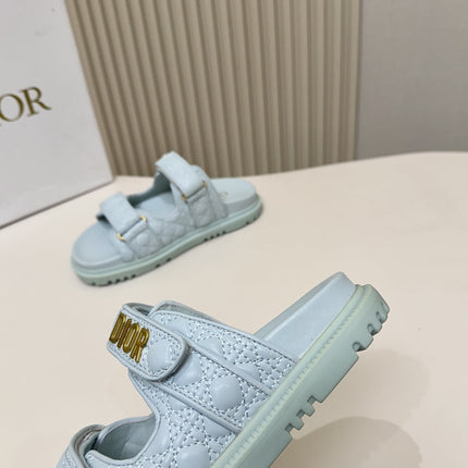 DIOR CLASSIC DOUBLE-STRAP SLIDES 25S IN PASTEL BLUE CALFSKIN