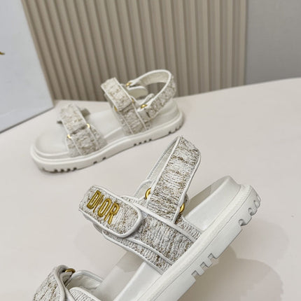 DIOR BACK-STRAP SANDALS 25S IN WHITE TWEED AND CALFSKIN