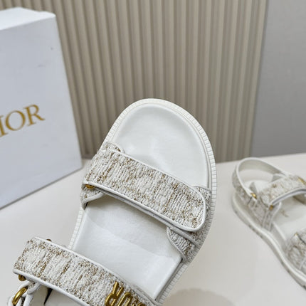 DIOR BACK-STRAP SANDALS 25S IN WHITE TWEED AND CALFSKIN