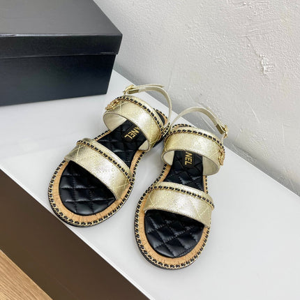 DOUBLE STRAPS SANDALS IN LIGHT GOLD LAMBSKIN