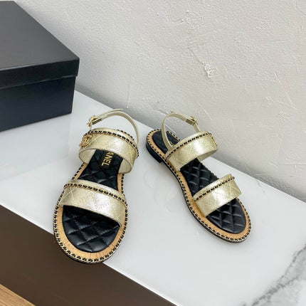 DOUBLE STRAPS SANDALS IN LIGHT GOLD LAMBSKIN