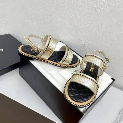 DOUBLE STRAPS SANDALS IN LIGHT GOLD LAMBSKIN