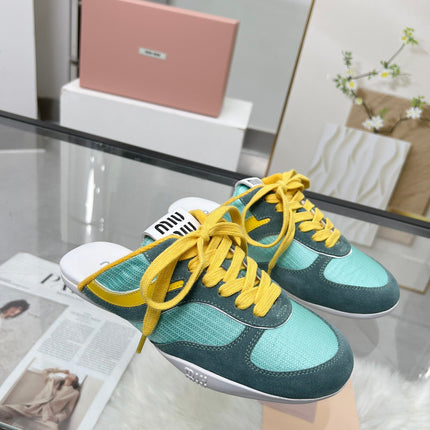 GYMNASIUM SNEAKERS MULES PERSIAN SUEDE AND DARK GREEN TECHNICAL FABRIC