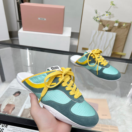 GYMNASIUM SNEAKERS MULES PERSIAN SUEDE AND DARK GREEN TECHNICAL FABRIC