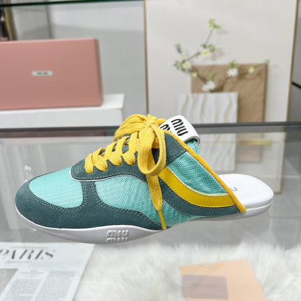GYMNASIUM SNEAKERS MULES PERSIAN SUEDE AND DARK GREEN TECHNICAL FABRIC