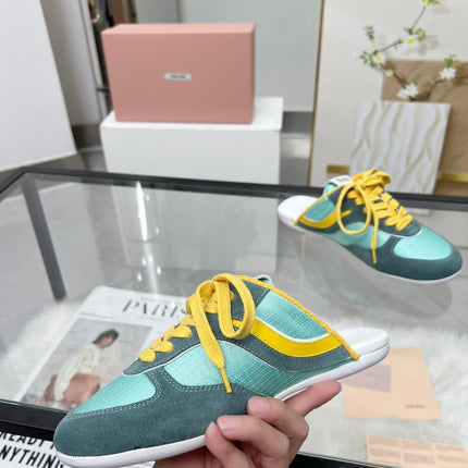 GYMNASIUM SNEAKERS MULES PERSIAN SUEDE AND DARK GREEN TECHNICAL FABRIC