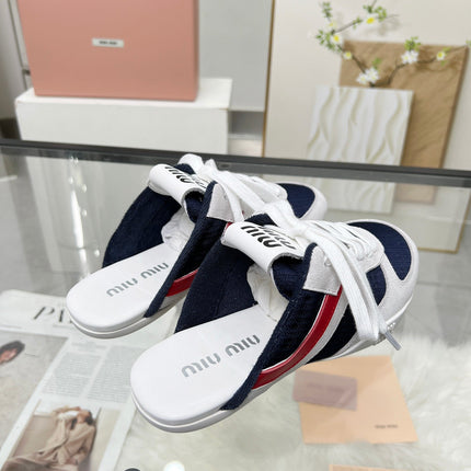 GYMNASIUM SNEAKERS MULES IN OFF WHITE SUEDE AND NAVY BLUE TECHNICAL FABRIC