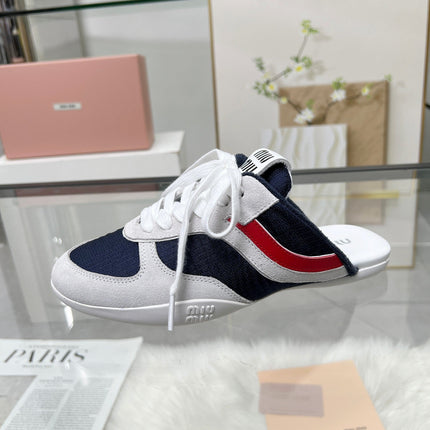 GYMNASIUM SNEAKERS MULES IN OFF WHITE SUEDE AND NAVY BLUE TECHNICAL FABRIC