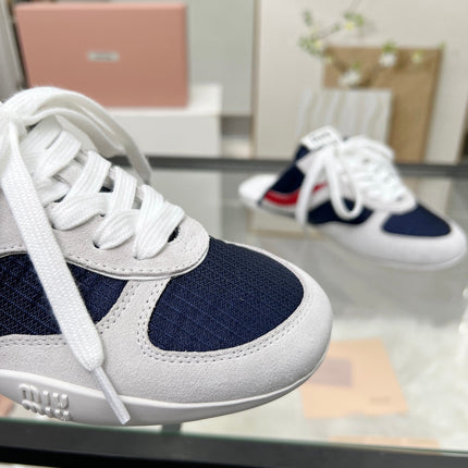 GYMNASIUM SNEAKERS MULES IN OFF WHITE SUEDE AND NAVY BLUE TECHNICAL FABRIC