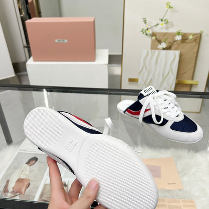 GYMNASIUM SNEAKERS MULES IN OFF WHITE SUEDE AND NAVY BLUE TECHNICAL FABRIC