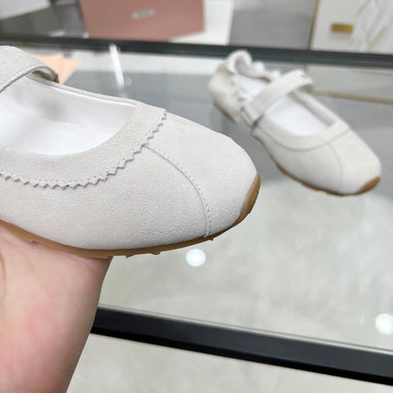 RUCHES NAPPA BALLERINAS IN OFF WHITE SUEDE