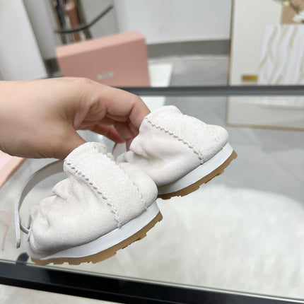 RUCHES NAPPA BALLERINAS IN OFF WHITE SUEDE