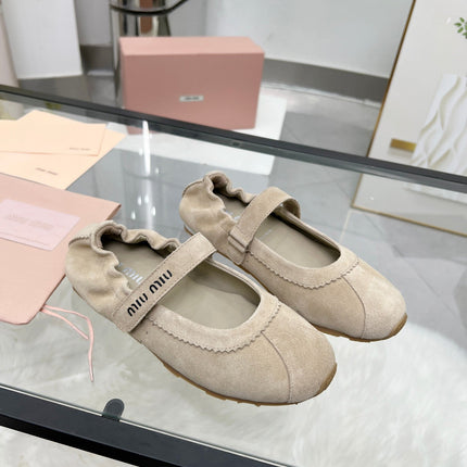RUCHES NAPPA BALLERINAS IN BEIGE SUEDE