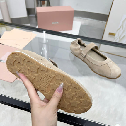 RUCHES NAPPA BALLERINAS IN BEIGE SUEDE