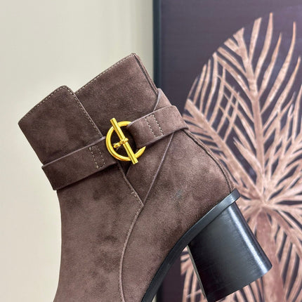 JILL 60 ANKLE BOOT IN BRUNETTE BROWN SUEDE
