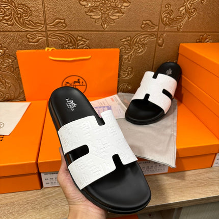 HM IZMIR SLIPPER BLACK AND WHITE CALFSKIN