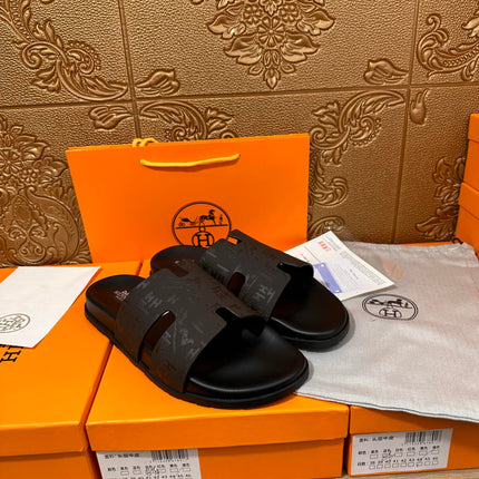 HM IZMIR SLIPPER BLACK AND DARK BROWN CALFSKIN