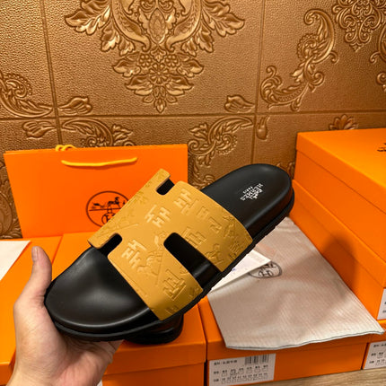 HM IZMIR SLIPPER SAFFRON AND BLACK CALFSKIN