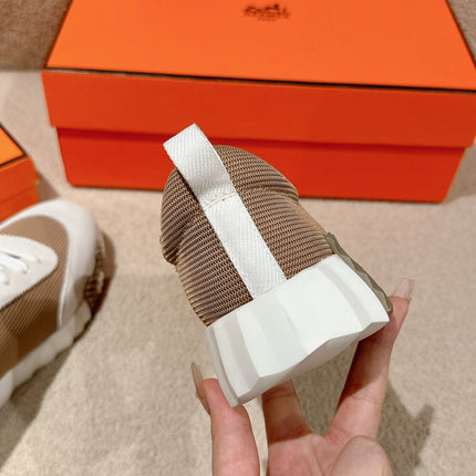 MAINLAND SNEAKER IN PALE GRAY SUEDE AND LIGHT BROWN BREATHABLE MESH FABRIC