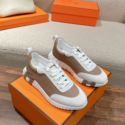 MAINLAND SNEAKER IN PALE GRAY SUEDE AND LIGHT BROWN BREATHABLE MESH FABRIC