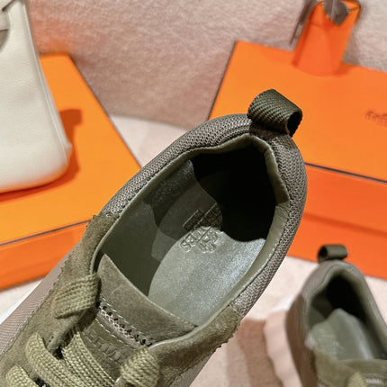 MAINLAND SNEAKER IN ARMY GREEN SUEDE AND BREATHABLE MESH FABRIC