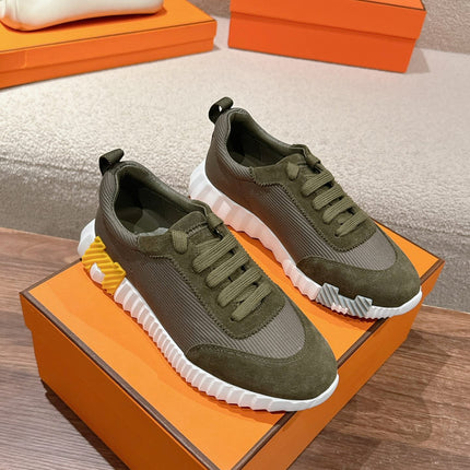 MAINLAND SNEAKER IN ARMY GREEN SUEDE AND BREATHABLE MESH FABRIC
