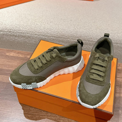 MAINLAND SNEAKER IN ARMY GREEN SUEDE AND BREATHABLE MESH FABRIC