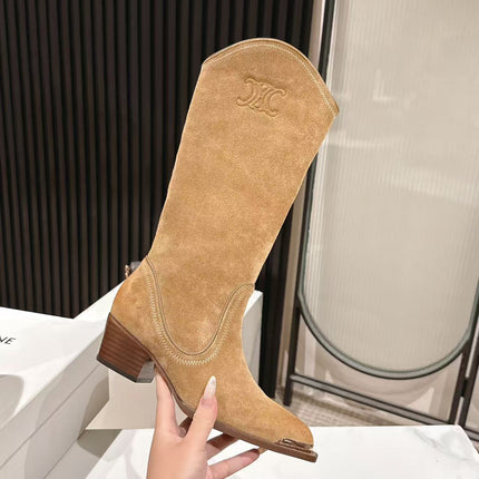 CELINE 25S HIGH BOOTS FOR FALL AND WINTER 45MM IN LIGHT BROWN SUEDE