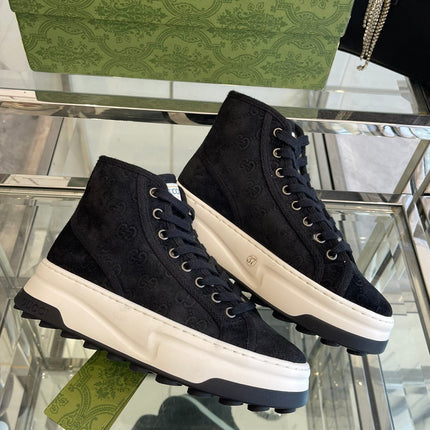 GG HIGH TOP SNEAKER IN BLACK CANVAS WITH BEIGE FLEECE LINING
