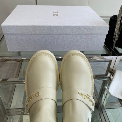 DIOR 25S D-QUEST ANKLE BOOT 35MM IN WHITE CALFSKIN GOLD HARDWARE