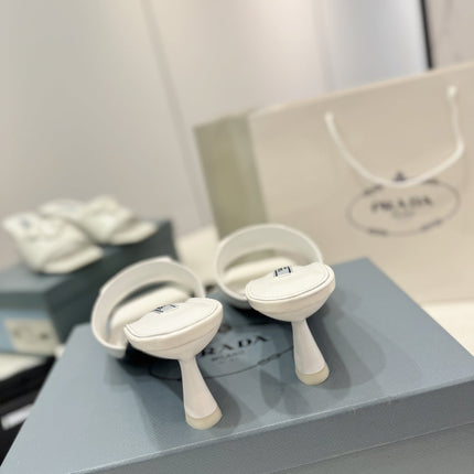 PRA BRUSHED LEATHER HEELED SLIDES WHITE