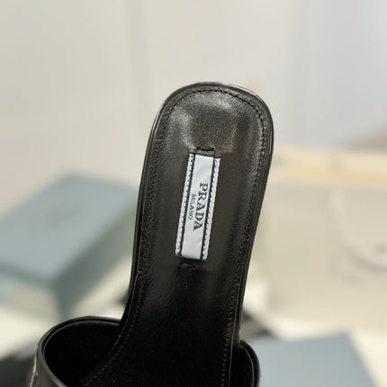 PRA BRUSHED LEATHER HEELED SLIDES BLACK