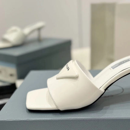 PRA BRUSHED LEATHER HEELED SLIDES WHITE