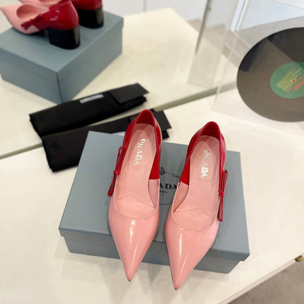 PRA MID - HEELS RED AND LIGHT PINK LAMBSKIN WITH BOW