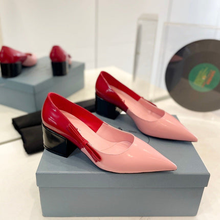 PRA MID - HEELS RED AND LIGHT PINK LAMBSKIN WITH BOW
