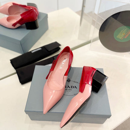 PRA MID - HEELS RED AND LIGHT PINK LAMBSKIN WITH BOW