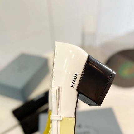 PRA BRUSHED PUMPS WHITE AND LEMON CALFSKIN