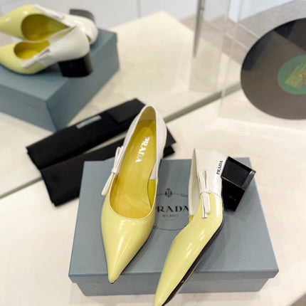 PRA BRUSHED PUMPS WHITE AND LEMON CALFSKIN