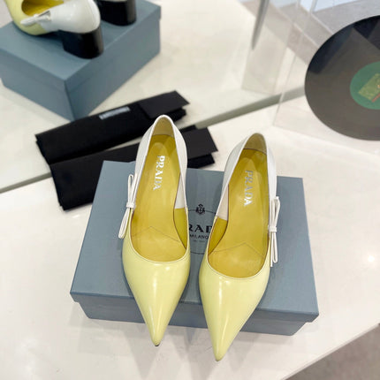 PRA BRUSHED PUMPS WHITE AND LEMON CALFSKIN