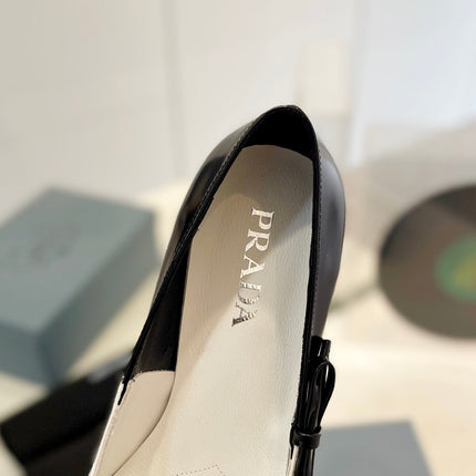 PRA MID - HEELS WHITE AND BLACK LAMBSKIN WITH BOW