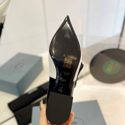 PRA MID - HEELS WHITE AND BLACK LAMBSKIN WITH BOW