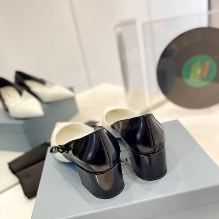 PRA MID - HEELS WHITE AND BLACK LAMBSKIN WITH BOW