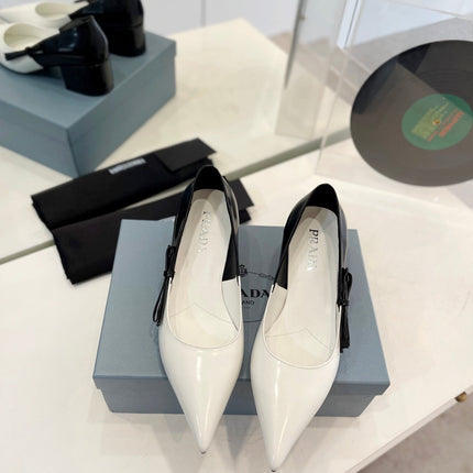 PRA MID - HEELS WHITE AND BLACK LAMBSKIN WITH BOW